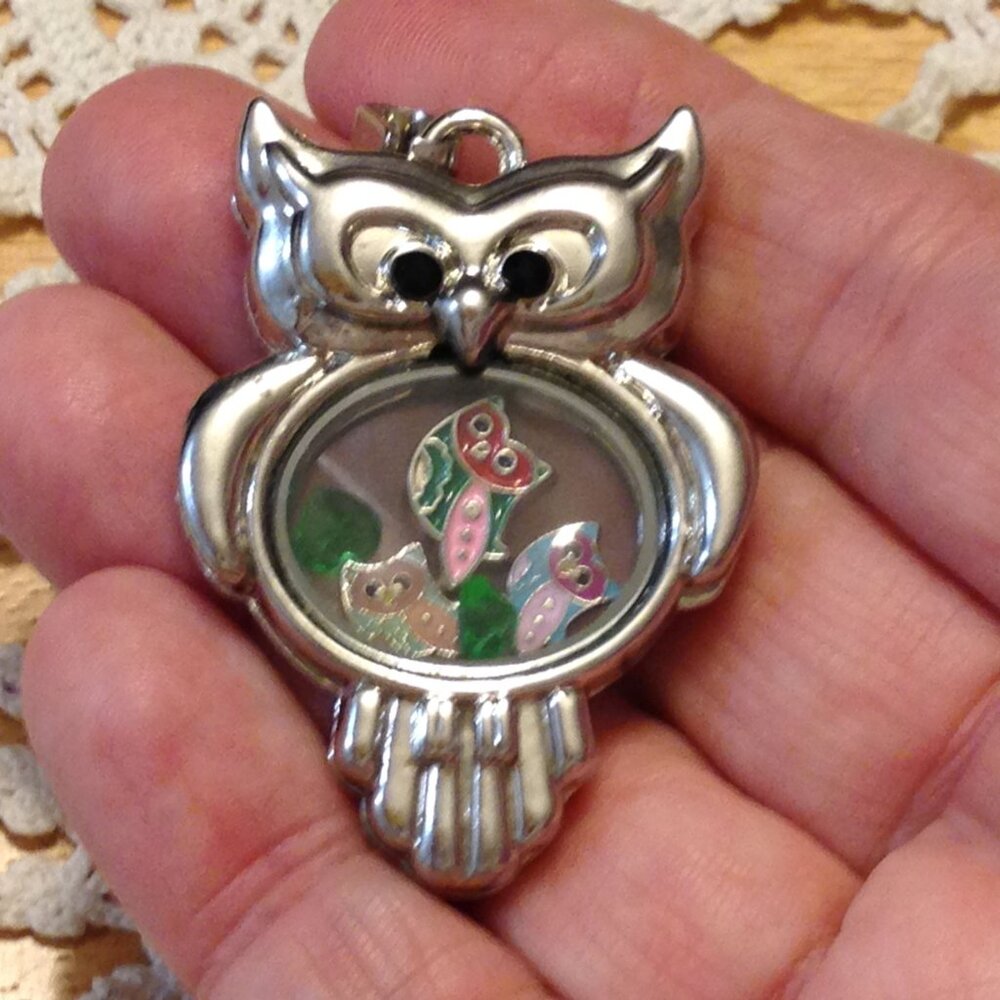 Owl Floating Charm Locket with floating owl charms, NWOT